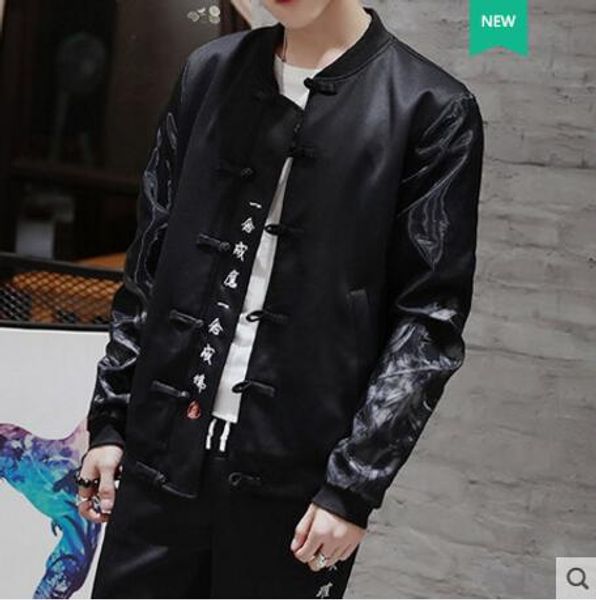 

2019 popular spring chinese style men's tide card embroidered jacket men's clothes button buckle tang suit spirit guy jacket, Black;brown