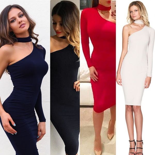 

6801 dress 4 color 4 size long sleeve slim nightclub dress autumn, White;black