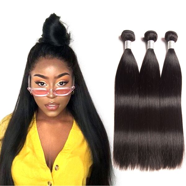 

rxy 4 pcs unprocessed straight human hair bundles raw virgin indian hair straight bundles 10-26 inch raw indian hair extensions wholesale, Black