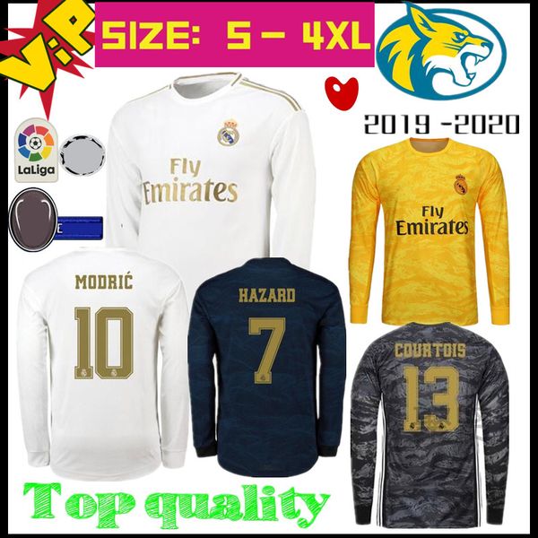 

S 4xl real madrid long leeve occer jer ey 19 20 benzema jovic militao modric ramo hazard jame 2019 2020 goalkeeper football hirt, Black;yellow