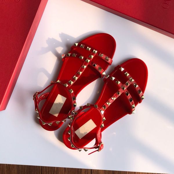 

origin package red nude t strap rivets flat shoes designer sandals luxury women designer shoes black pink tradingbear