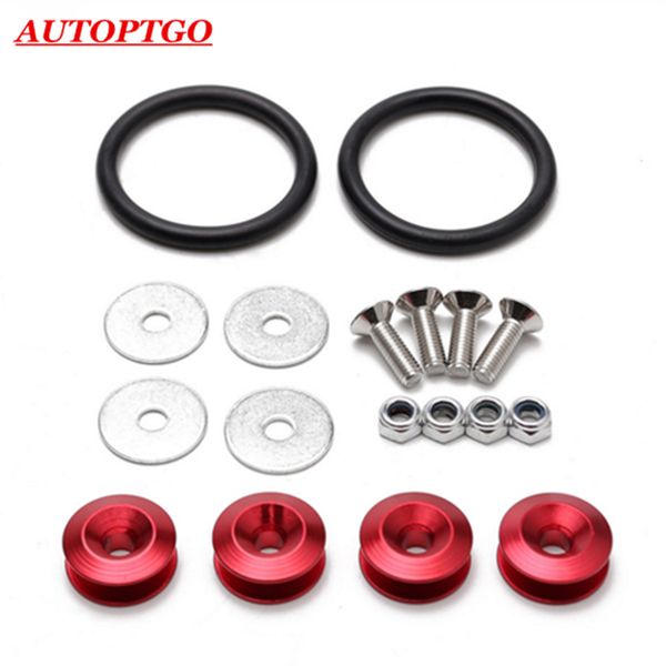 

4x red universal car jdm bumper quick release fastener trunk latch lid quik released fender washers kit