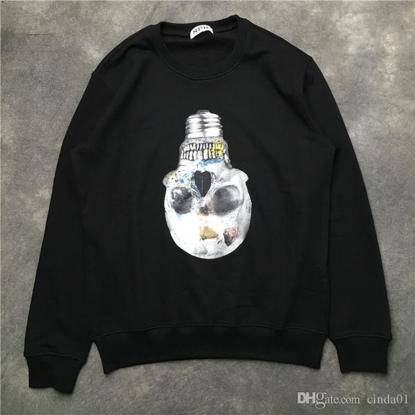 

skull bulb printed hoodies mens womens casual hooded thin pullover male female hip hop designer sweatshirts, Black