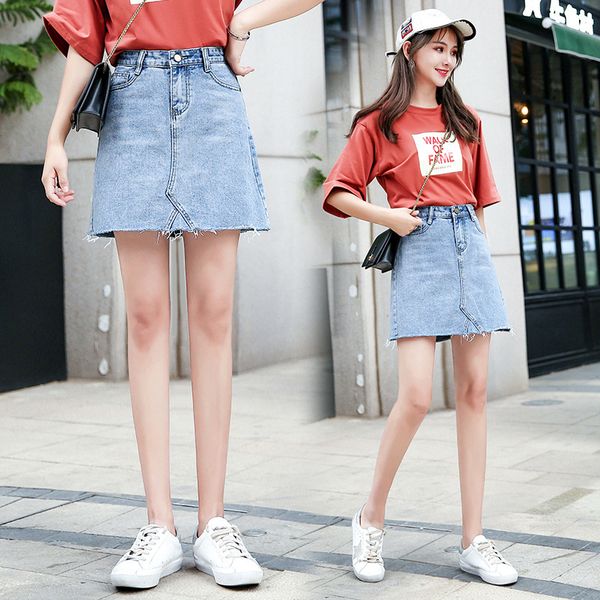 

blue high waist female skirts a-line woman skirts denim, Black