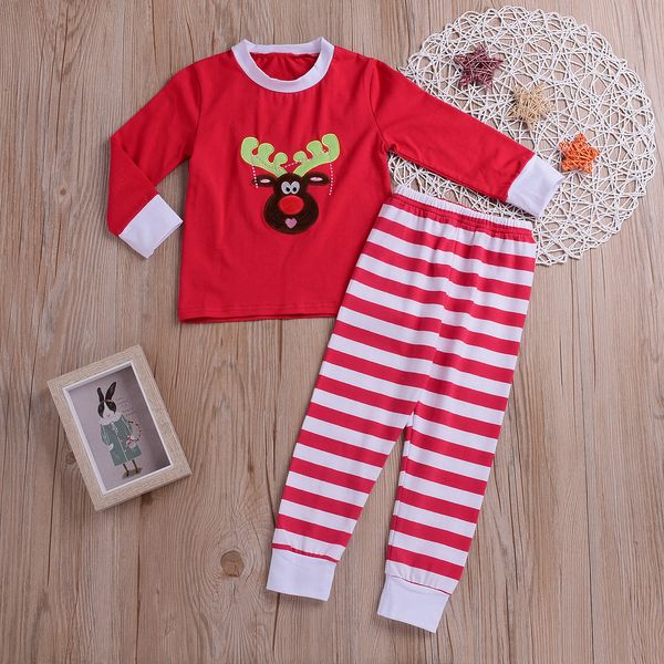 

new children christmas outfit boys girls long sleeve red deer + striped trousers 2pcs kids clothing pudcoco fashion, White