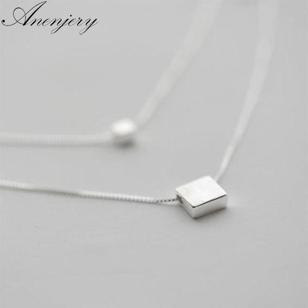 

silver 925 jewelry double layer square box simple necklace for women choker
