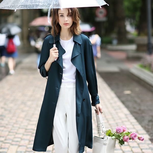 

100% heavy silk windcoat women trench coat classical design dustcoat double breasted sashes 3 colors spring 2019 new fashion, Tan;black