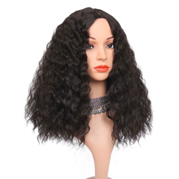 Long Center Parting Corn Hot Wavy Synthetic Wig Loose Curly Lace
