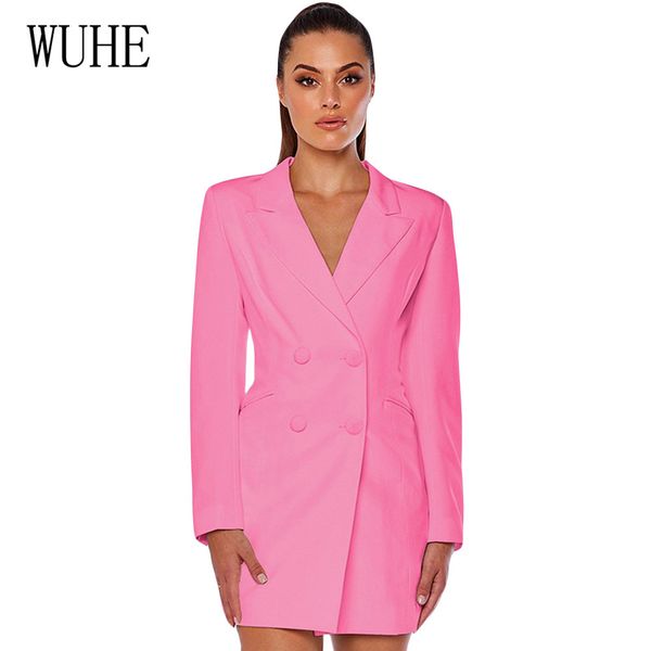 

wuhe female autumn blazer women new casual double breasted pocket women long jackets elegant long sleeve blazer outerwear, White;black