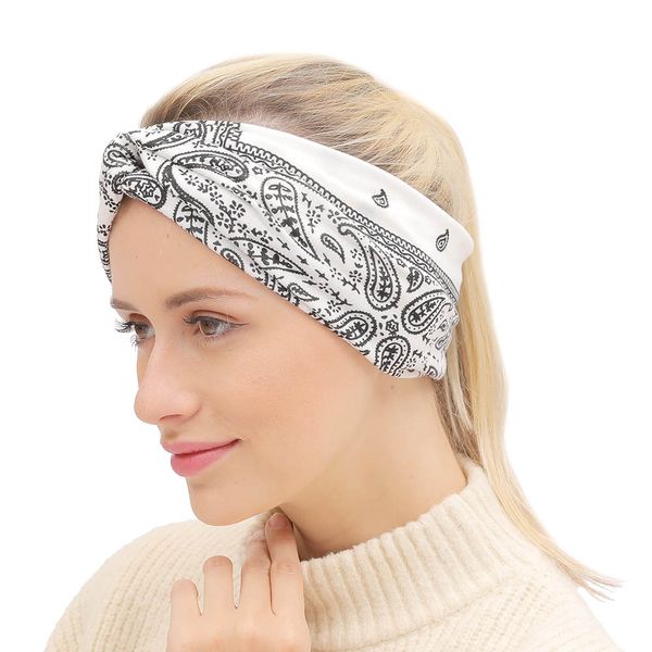 

2020 tie dye boho wide cotton stretch women headband fascinator hair accessories turban headwear bandage hair bands bandana headpiece, Silver