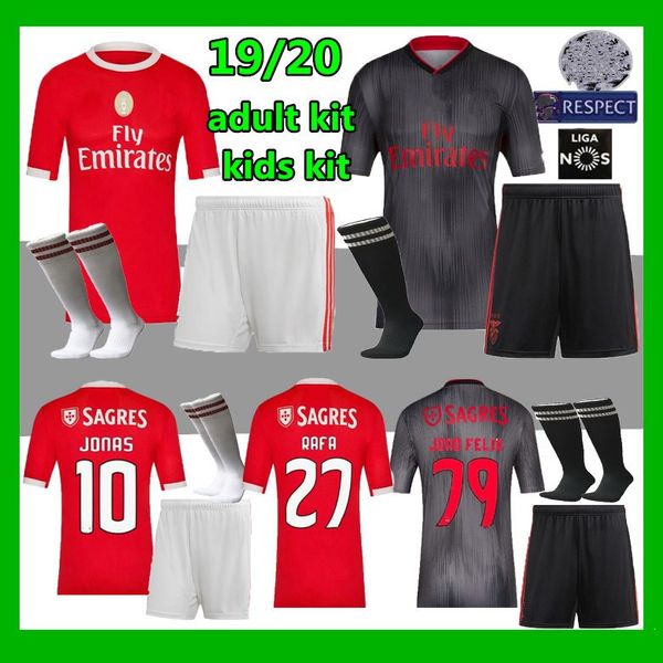 

men kids kit 19 20 benfica jonas joao felix soccer jerseys new pizzi seferovic salvio jardel home away football shirts, Black