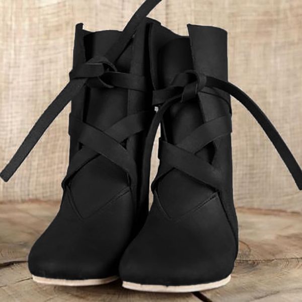 

2019 new women fashion boots autumn shoes stylish womens western low-heeled platform lace-up round toe knight mid boots, Black