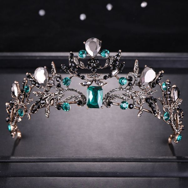 

baroque green crystal wedding bridal tiaras hairband princess pageant black crown vintage bridal headpiece hair accessories, Golden;white