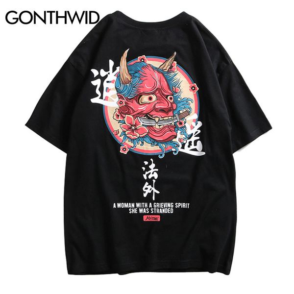 

gonthwid mens devil printed t shirts streetwear 2019 japanese harajuku casual short sleeve tees tshirts male summer hipster, White;black