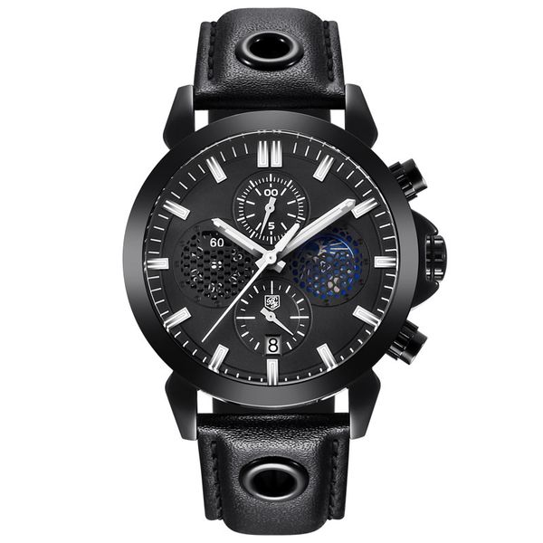 

new luxury sports mens watch chronograph fashion male watch military waterproof leather quartz watch relogio masculino, Slivery;brown