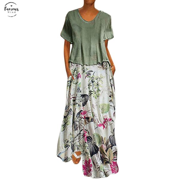 

women vintage maxi dress plus size two piece a set long loose linen dresses patchwork vintage o neck half sleeve dreaped ladies, Black;gray