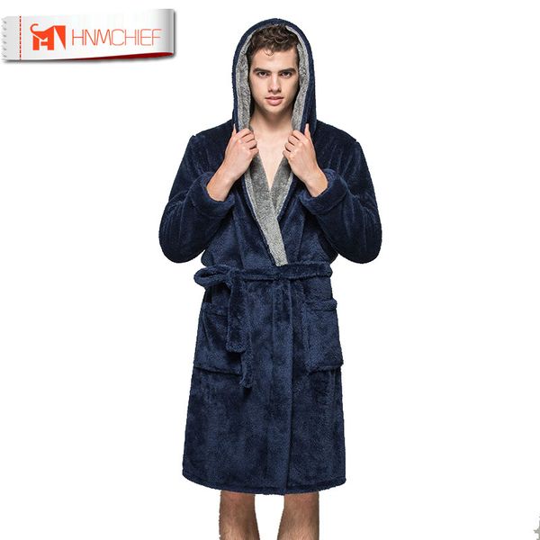 

hnmchief мужчины зима коралл velvet капюшон robe мужской теплый длинные халаты комфорт серый банный халат с длинными рукавами халата ьотте к, Black;brown