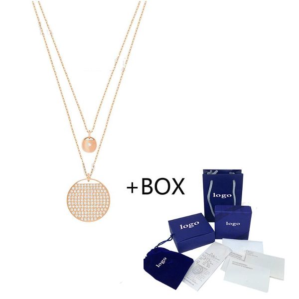 

2020 ginger elegant minimalist boutique double chain shiny crystal rose gold pendant round necklace, Silver