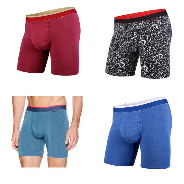 Intimo da boxer classico da uomo di colore casuale con custodia di supporto e pannello arricciato senza cuciture, morbido tessuto modale