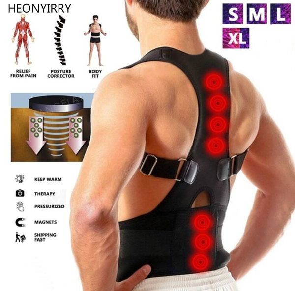 

magnetic posture corrector neoprene back corset brace straightener shoulder back belt spine support belt for men women, Black;blue