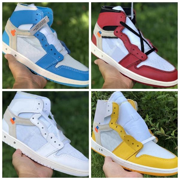 

2019 new off high basketball shoes 1s 1 yellow blue red white leather designer mens women high athletic sport sneaker desginer shoes