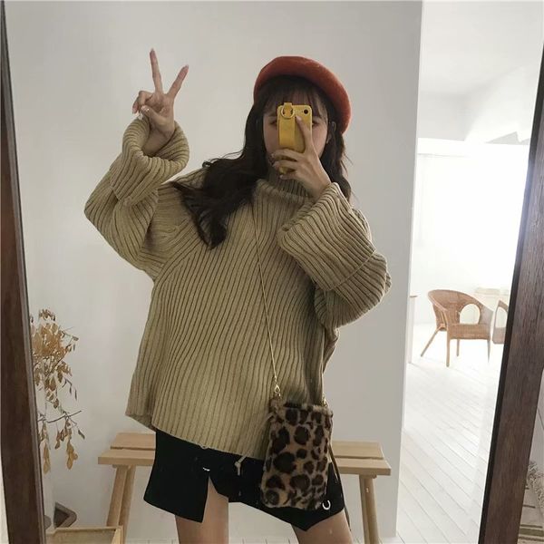 

свитер для женщин осень / зима одежда свободного покроя корейской версии 2019 новый пуловер свитер водолазка майка длинный рукав карман s, White;black