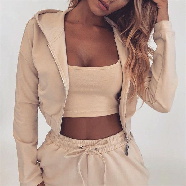 

spring autumn tracksuit women streetwear 2 piece set women hooded cardigan crop and long pants casual two piece set, White