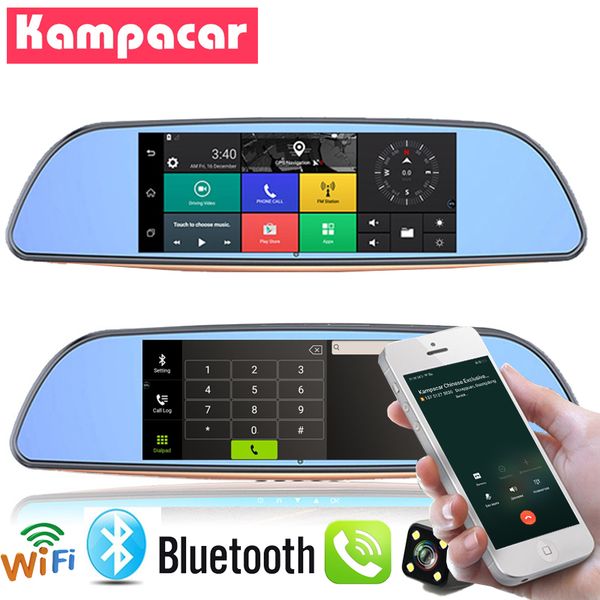 

kampacar drive registrar auto video recorder for cars android 3g gps car dvr wifi bluetooth rearview mirror with camera two dvrs