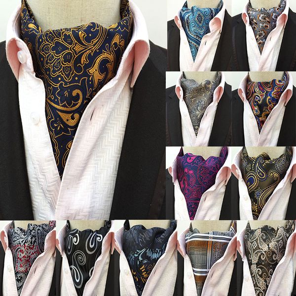 

luxury men paisley floral jacquard silk wedding formal cravat ascot gentleman necktie pocket square handkerchief neckerchief set, Black;blue