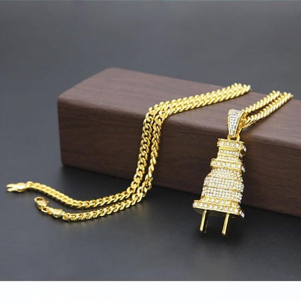 

горячие продажа классический подключи подвеска дизайнер ожерелье золото серебро покрыло iced out подвеска mens ожерелье rhinestone кубинский, Silver