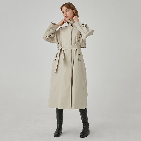 

loose women single breasted long big size trench new lapel long sleeve loose fit windbreaker fashion tide spring 2020 v207, Tan;black