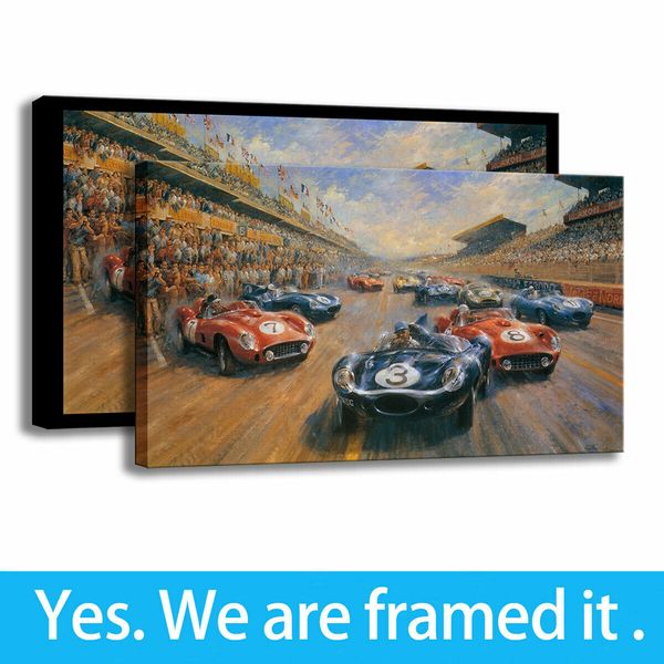 

hd print bedroom decor the car racing wall art canvas oil painting artwork framed art - ready to hang - framed