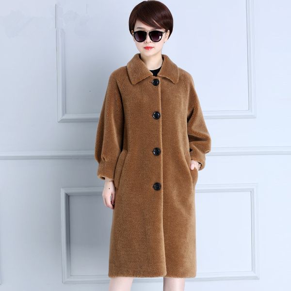 

yolanfairy genuine fur coat women autumn winter warm thick sheep shearing long jackets lamb fur parkas mujer mf587, Black