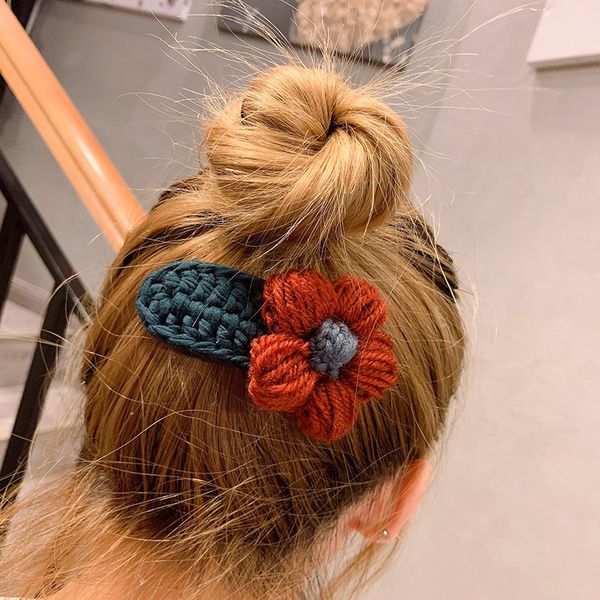 

korea simple wool weave flowers hairpin korea temperament cute girl sweet barrettes for women fashion hair accessories, Slivery;white