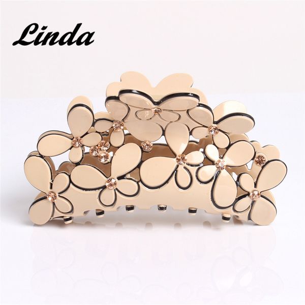 

hollow floral french acetate austrian rhinestone claw hair clips acrylic jaw length hair long hair clamp clip claw bb01, Golden;white