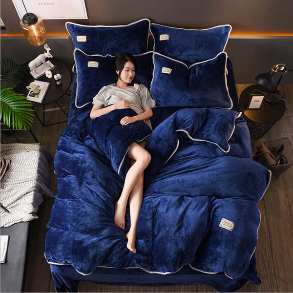 FB18002 outono inverno novo aquecido ouro veludo conjunto de cama espessura cor sólida cor roupa de cama flanela home têxteis simples noble cama 4 pçs / set