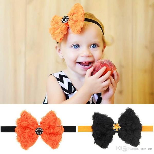 Children Girls Dot Halloween Bow Tie Orange Head Hair Band Baby