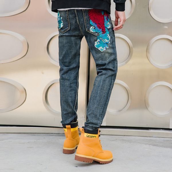 

red dragon embroidery jeans, fashion jeans, spot, wholesale