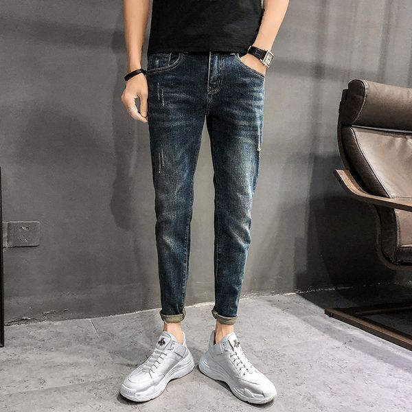 

men jeans 2019 all match streetwear jeans denim mens fashion vintage blue slim fit trousers men clothing 34