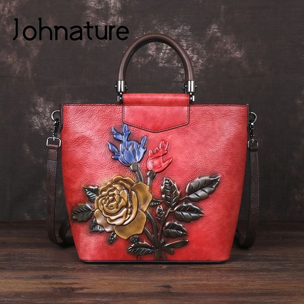 

johnature retro large capacity luxury handbags women bags designer 2019 new genuine leather casual tote rose shoulder bags