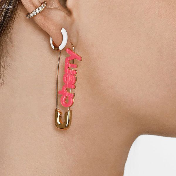 

aomu korea paperclip earring pink letter cherry acrylic stud earring for women geometric oval statement charm ear jewelry, Golden;silver