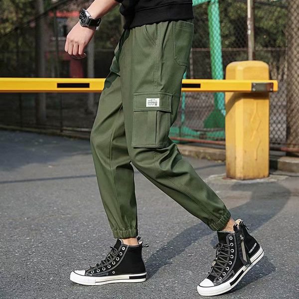

outdoor 2019 cargo elastic waist multi pocket harem pants men straight tactical trekking hiking pants men teenagers trousers, Black;green