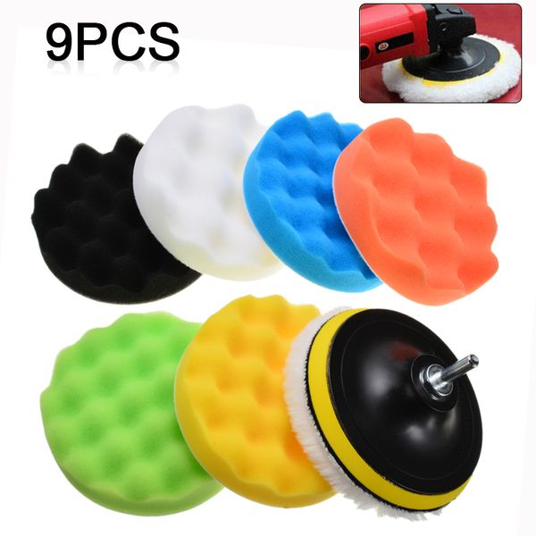 

9pcs 5'' 125mm universal car waxing polishing buffing sponge pads with adhesive backing buffer polishing pad set