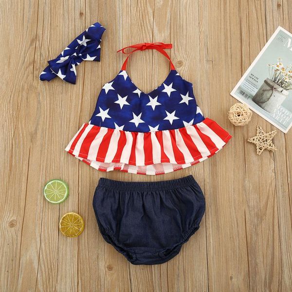 

toddler baby boys girls 4th-of-july stars patriotic shorts headband outfits, White