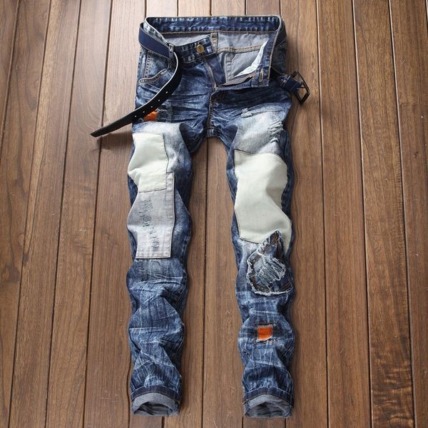 

high quality denim plus size 40 straight pants stretch jean homme jeans men, Blue