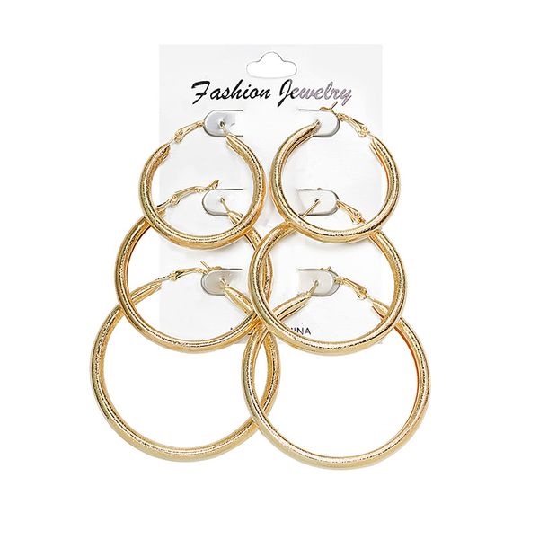 

3 pair/set modern women earrings set fashion circle frosted hoop earrings for women accessories punk retro rock girl gift, Golden;silver
