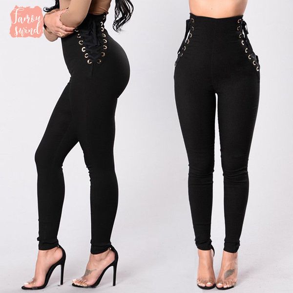 

брюки фитнесс stretch высокой талией тонкий повседневная lace up брюки брюки бандаж женская одежда женский одежда, Black;white