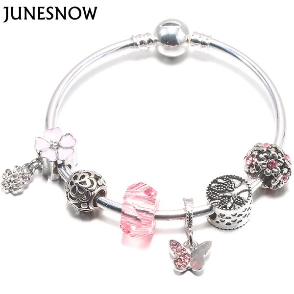 

junesnow silver plated chain pink crystal glass butterfly bracelet women's & men's jewelry fit friendship bracelets, Black