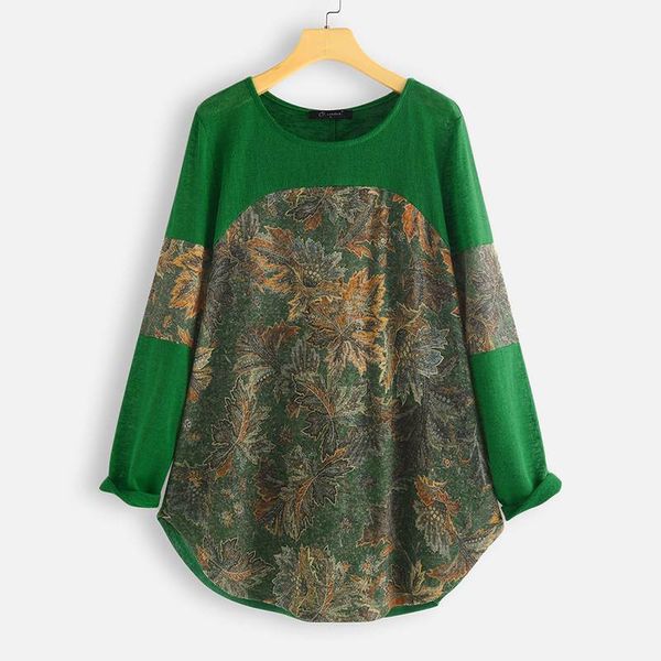 

2020 spring long sleeve shirts zanzea vintage asymmetrical blouse women floral printed patchwork tunic blusas chemise robe, White