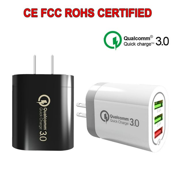 

ac power adapter wall charger us plug quick charger for iphone samsung tablet ipad 3 usb ports qc3.0 plug 5v 4.8a